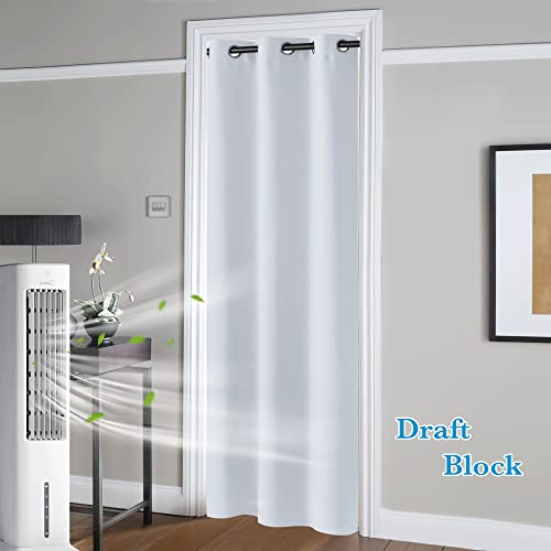 Image of RYB Home Blackout Curtains Thermal Insulating Privacy Temporary Door Curtains for Bedroom Closet Doorway Accordion Door Interior Living Room Kids Nursery Dining, Wide 60 x Long 90 inch, Greyish White
