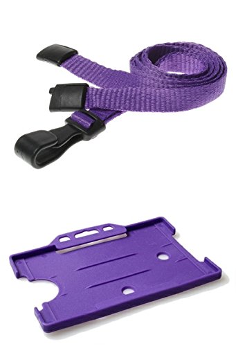 Identity-Plus: Purple Neck Lanyard (Plastic J Clip, Safety Breakaway) with Purple Single Sided Landscape ID Card Holder (75)