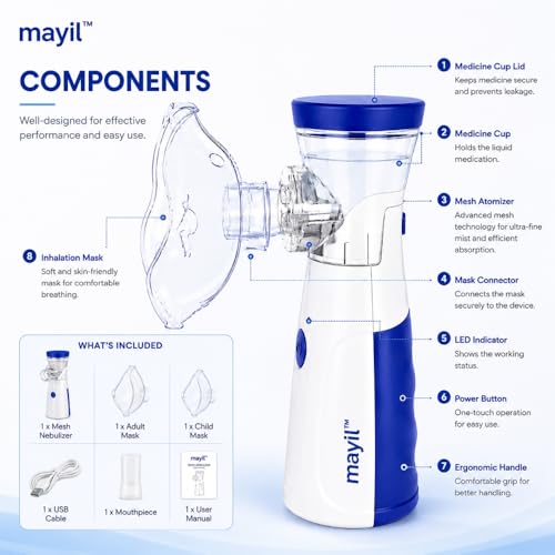 Image of Portable Mesh Nebulizer Machine for Kids & Adults | Rechargeable Silent Handheld Nebulizer for Asthma, Cough & Cold | USB Mini Medical Nebulizer for Home & Travel Use