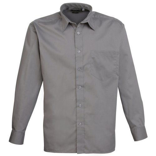 Premier Mens Long Sleeve Formal Plain Work Poplin Shirt (16) (Dark Grey)