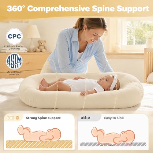 Image of Baby Lounger 0-24 Months Newborn Infant Cotton Floor Seats Support Cushion (Apricot) | baby shower gifts