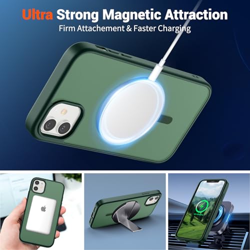 Image of SUPFINE Magnetic for iPhone 11 Phone Case (Compatible with MagSafe) (Military Grade Drop Protection) Slim Translucent Matte Shockproof with Anti-Fingerprint Phone Case,Forest Green