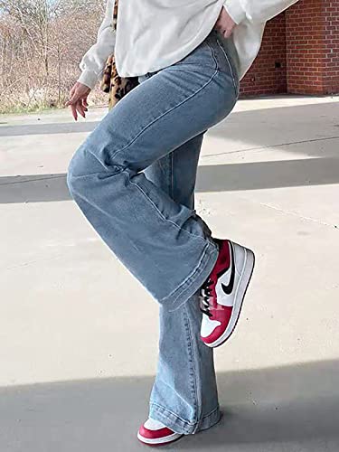 LQI Women's High Waist Baggy Boyfriend Jeans Distressed Wide Leg Denim Pants2