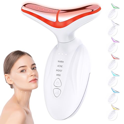 Infrared Red Blue LED Light Therapy Neck and Face Massager,7 Color Led Face Neck Massager for Skin Care Routine Micro-Current Vibration Facial Cold and hot Service, White -  Li-Tek Electronics Technology Co., Ltd, 1