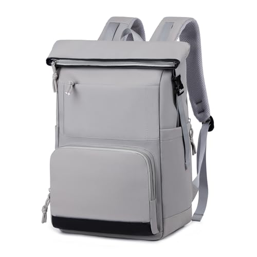 HiChiclife Lightweight Backpack Grey 18โ21L, Expandable Waterproof Rucksack for Men & Women, Daily Laptop Bag 15.6 Inch for School, Work & City Travel