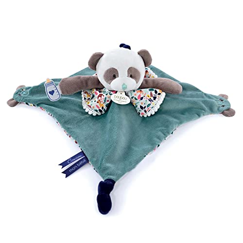 DOUDOU ET COMPAGNIE - Doudou Plat - 30 cm - Collection Panda Vert - Vert et Panda - Marionnette à Doigt Intégrée - Idée Cadeau Naissance pour Filles et...