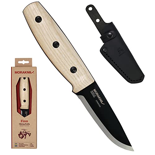 Morakniv Finn BlackBlade (S) Stainless Steel Ash Wood with Leather Sheath, 7.4 Inch