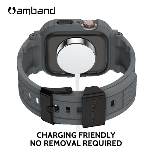 Image of amBand Compatible with Apple Watch Series 9 /8 /7 /6 /5 /4 & SE 3 /2 /1 41mm /40mm Band Case for Men, M1 Sport Rugged Case with Strap Military Protective Cover Bumper for iWatch 41 /40 mm 38mm - Gray