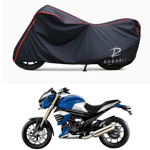 Image of Waterproof Bike Body Cover Compatible for | Mahindra MOJO XT 300 STD | Taffeta Fabric, Red Piping Design, Bottom Elastic Fit | Dustproof, Sun UV & Rain Protection for All Bikes
