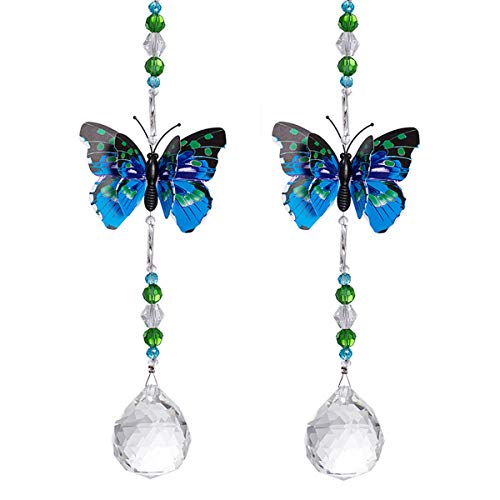 longsheng Crystal Suncatcher Butterfly Rainbow Maker Car Rearview Mirror Ornament Hanging Decoration Window Garden Chimes 2-Pack (type1 2pcs)