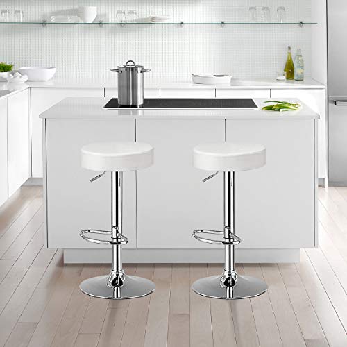 Costway Bar Stools Set Of 2, Modern Swivel Backless Round Barstool, Pu Leather Armless Bar Chair With Height Adjustable, Chrome Footrest, Sturdy Metal Frame For Kitchen Bistro Pub (White, 2 Pcs) #TOP2
