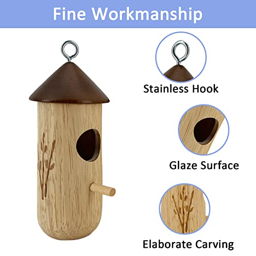 Hummingbird Houses For Outside Hanging, 2023 New Desigh Wooden Hanging Hummingbird House, Handmade Hummingbird Nest, Wren Finch Bird House For Garden Window Outdoor Home Decoration, 3 Pack #TOP2