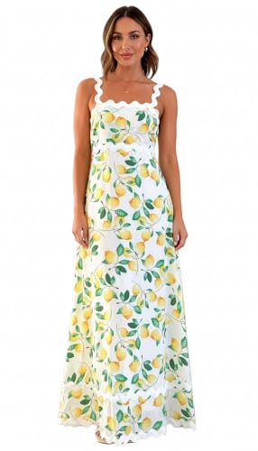 Women's Classy Sleeveless Lemon Print Maxi RIC Rac Dress4