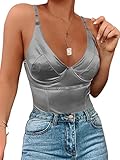 Dlsave Sexy Neon Corset Top for Women Deep V Neck Satin Bodysuit Going Out Tank Tops