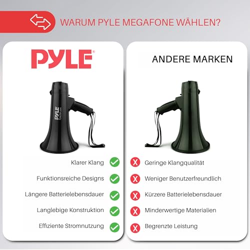 Pyle Megaphon mit Sirene, Signalhorn – Siren Megaphone – Megafon Kinder & Erwachsene 40W, Faltbare Handsirene als Polizei Sirene, Fußball Hupe & Tröten zum Anfeuern Sport, Megaphone Laut bis zu 915m