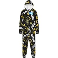 Get Trend Fortnite Onesie for Boys Teens 7-16 Years, Hooded Fleece Jumpsuit Pyjamas, Cosy PJs Loungewear, Gamer Gifts for Boys (11-12 Years, Black/Yellow Fortnite)