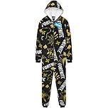 Get Trend Fortnite Onesie for Boys Teens 7-16 Years, Hooded Fleece Jumpsuit Pyjamas, Cosy PJs Loungewear, Gamer Gifts for Boys (14-15 Years, Black/Yellow Fortnite)