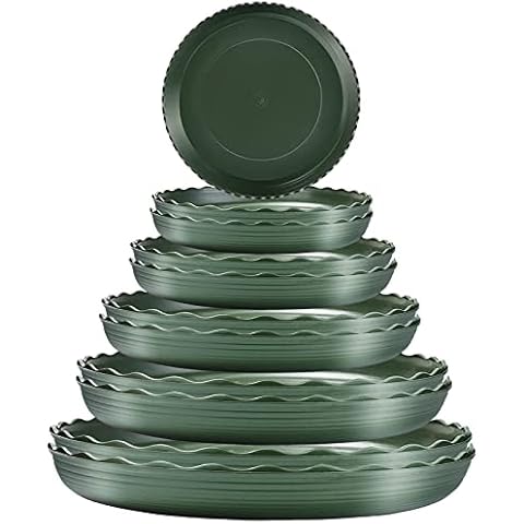 10 Pack Plant Saucers, Plastic Plant Pot Saucers Plant Pot Tray Round Plant Drip Tray Flower Pot Saucers Small Large Plant Saucer for Indoor Outdoor Garden Plants, Green (15cm+17cm+19cm+22cm+25cm) Cover