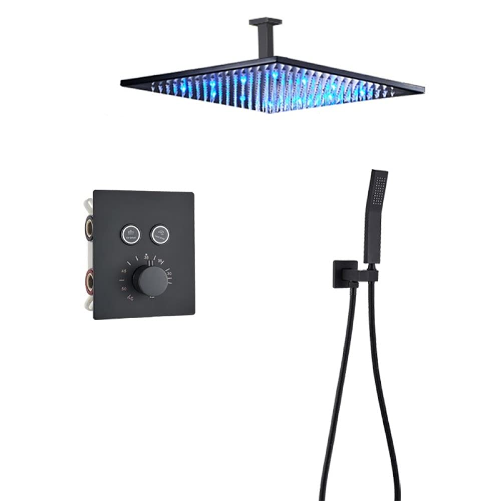 Luksusowa czarna bateria prysznicowa termostatyczna do łazienki deszczownica bateria ścienna do wanny zestaw prysznicowy ścienny B 3W 12" sufitowy,Sufit 2-w-16-calowy