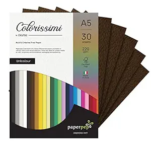 Paper Pep Colorissimi Card Stock 220GSM A5 Caffe (Brown) Unicolor Pack of 30 Sheets