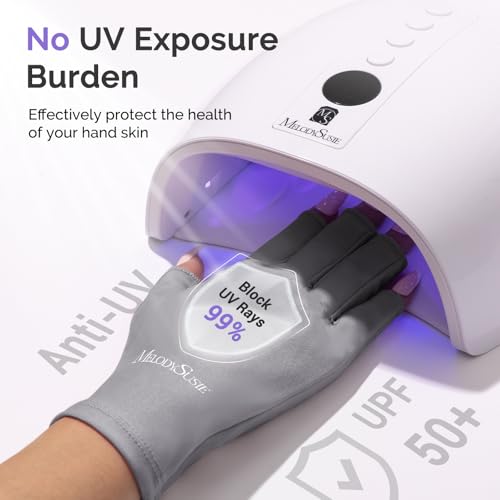 Image of MelodySusie Premium UV Protection Gloves for Manicures, Cool Feeling Fabric,Professional UPF50+, UV Nail Gloves for Gel Nail Lamp, Anti UV Light, Skin Care Fingerless Design,Gray
