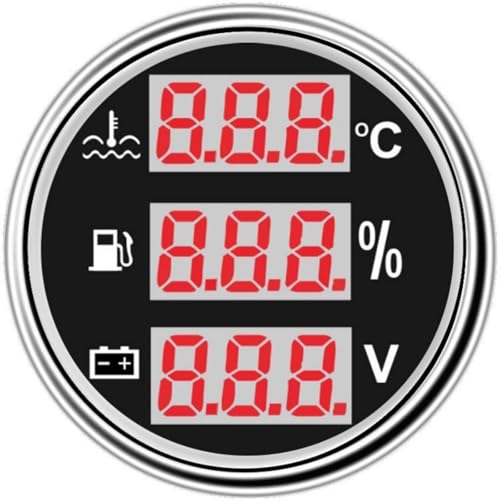 デジタル 52MM ゲージ 3 in 1 多機能 タコメーター/水温/油圧/電圧計/燃料レベルゲージ 車 ボート 簡単なインストール(A)