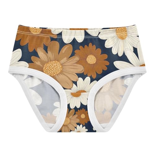 Toddler Girl Panties, Vintage Daisy Flower Dark Blue Cotton Girls Underwear, 2T–8 Years