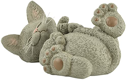 Whimsical Grey Cat Playing with Tail Figurine Cute Collectible - Happy Cat Collection - Cat Lover Gifts for Women, Cat Lover Gifts for Men, Cute Cat Gifts, Cat Office Desk Accessories
