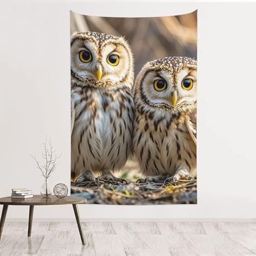 Tapisserie murale chouettes mignonnes en velours de pêche 152x101 cm GJHKSSVB