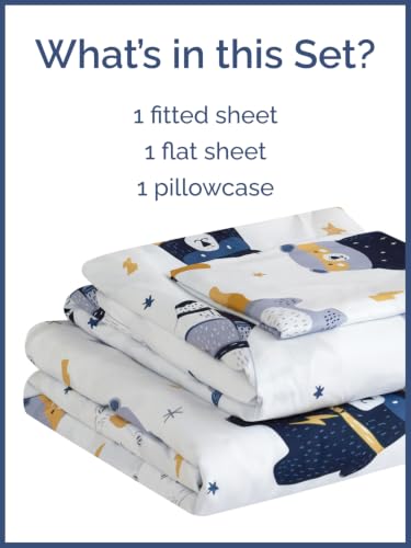 Image of Kids Twin Size Bear Bed Sheets - 3 Piece Kids Bear Sheet Set - Comic Hero Bedding - Ultra-Soft, Cute & Cozy - Breathable & Machine Washable - Wonderful Brave Bed Set for Boys, Girls, Teens & Toddlers