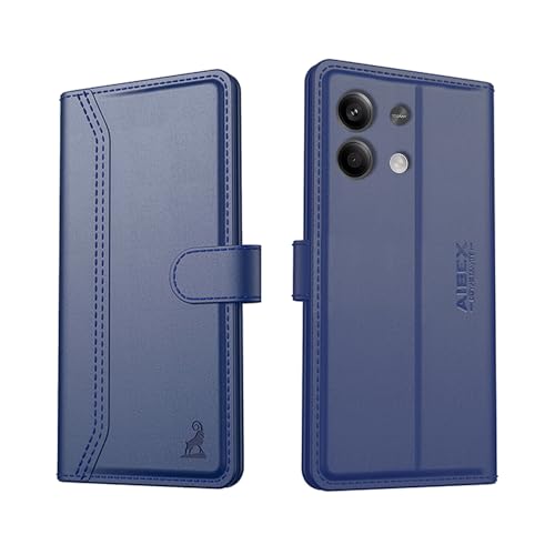Image of AIBEX Compatible for Redmi Note 13 5G Flip Cover Leather Finish | Inside TPU with Card Pockets | Wallet Stand | Complete Protection Flip Case - Blue