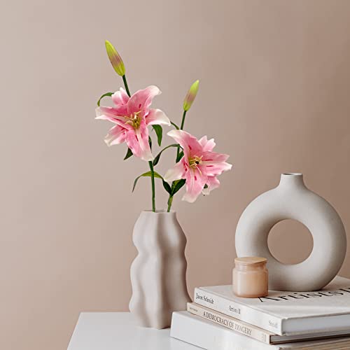 Yironcins Pink Artificial Flower Lily 2 Pcs 30" Long Stem Pu Real Touch Fake Lily Flowers For Wedding Home Party Office Decoration #TOP5