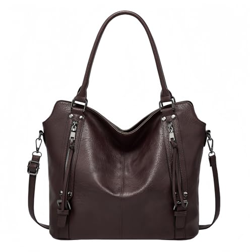 Bolsa Feminina de Ombro em Couro PU,Grande Capacidade, Múltiplos Compartimentos, Casual e Resistente a Arranhões, para Uso Diário e Casual (Cor Café)