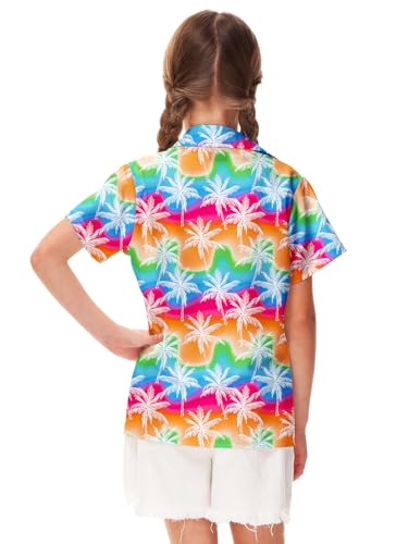 Image of Remimi Unisex Kids 4th of July Button Up Shirt Boys American Flag Print Hawaiian Beach Short Sleeve Tops 5-14 Years