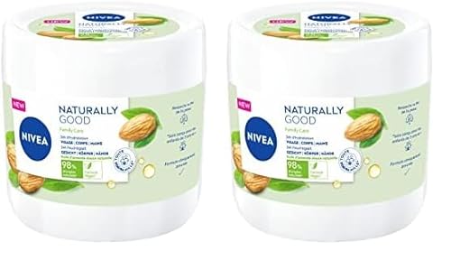 NIVEA NATURALLY GOOD Family Care Crème multi-usage pour toute la famille (1 x 450 ml), Crème 3-en-1 enrichie en huile d’amande douce 100% naturelle, Crème visage- corps–mains (Lot de 2)