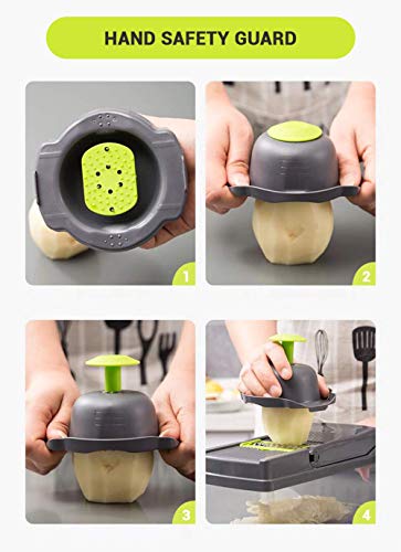 ADOV Vegetable Chopper, Multi-Function Kitchen Mandoline Slicer, 7 Replaceable Stainless Steel Vegetable Cutter with Egg Divider, Safety Guard, Julienne Grater for Onion Potato Fruits - Grey - Image 4