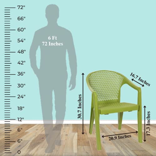 Image of ITALICA Oxy Plastic Chair for Home, Office, Living Room /Glossy + Matte Finish Plastic Outdoor Chair /Patio Chairs for Balcony | Suitable for Indoor & Outdoor (5202, Green, Set of 2 Chair)
