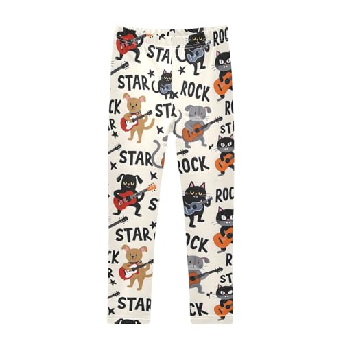 Funny Rock Star Cat Girls Leggings Soft Stretch Workout Yoga Dance Pants for Kids Casual Tights