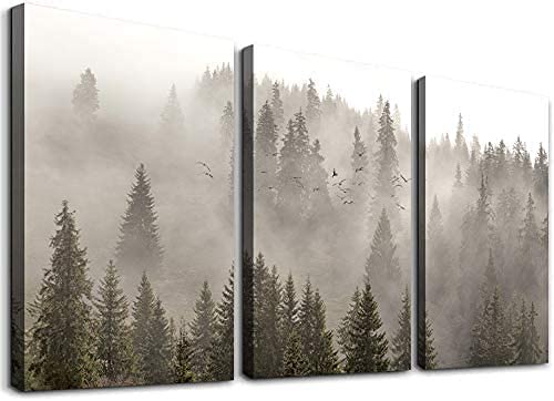 Canvas Wall Art Forest Wall Art Bathroom Decor Bedroom Decorations large Forests Fog Tree Painting Canvas Prints Living Room Pictures Framed Artwork Grey Wall Decor Inspirational Abstract 12"X16"X3