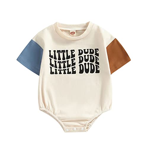 Image of LIOMENGZI Infant Baby Boy Girls Oversized Romper Outfit Color Block Jumpsuit Letter Contrast Onesie Bodysuit Casual Clothes