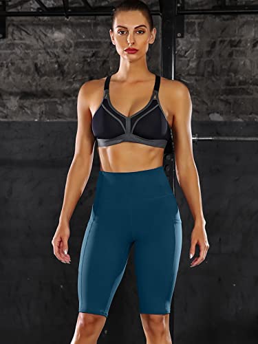 Image of Sociala High Waist Yoga Shorts with Pocket Compression Leggings Tummy Control Yoga Pants.