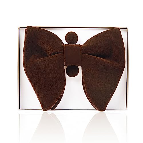 Image of GUSLESON Mens Solid Plaid Velvet Pre-tied Adjustable Bow Tie and Pocket Square Cufflink Set with Gift Box