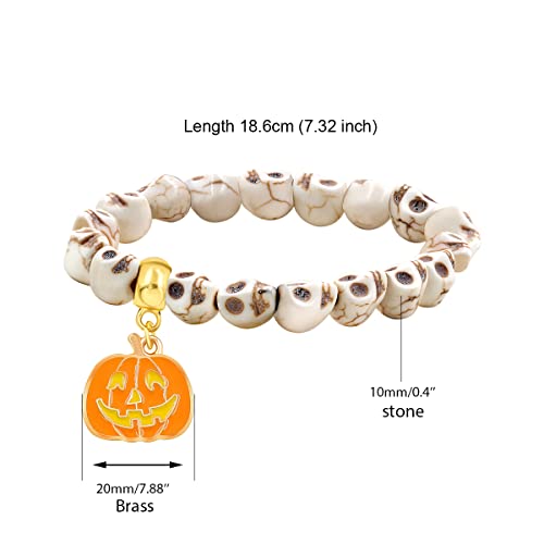 Image of Uloveido Halloween Bracelets for Men Women Black White Skull Stone Bracelet Charm Ghost Pumpkin Lamp Bat Design Bracelets
