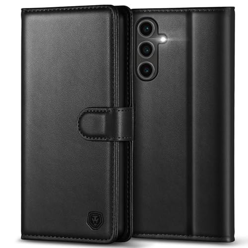 Kuafcase for Samsung S24 FE Case with 4 Card Slots Magnetic Closure Kickstand Shockproof Protective Phone Case for Samsung S24 FE - Black