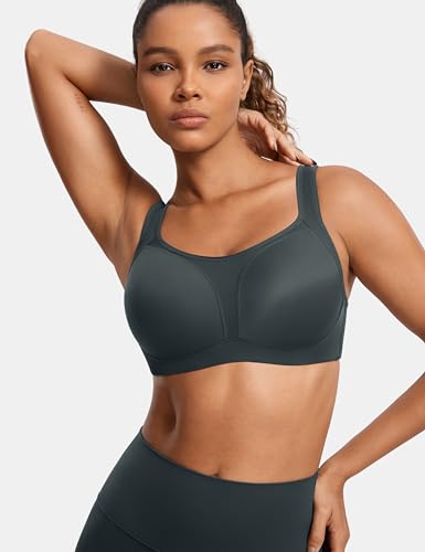 Image of SYROKAN Women's High Impact Underwire Sports Bra High Support Large Bust Padded Adjustable Straps Running Bra