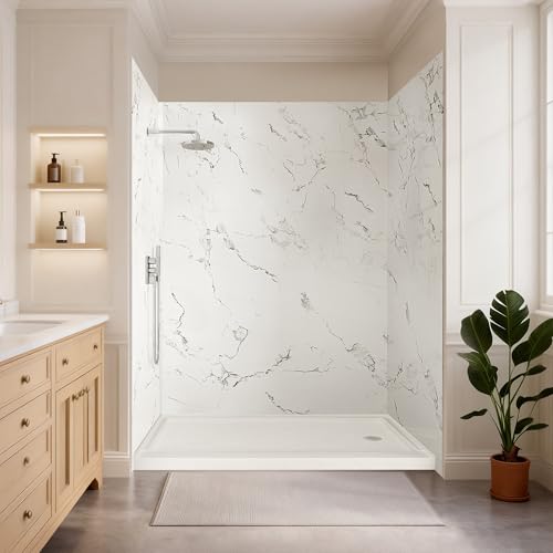 3-Piece Acrylic Shower Wall Surround Kit, 60' W x 32' D x 80' H, Volakas White Matte Finish,...