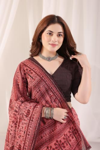 Image of TAMAIRA FASHION Off White Mulmul Pure Cotton Saree For Woman Warli Printed|Office Wear Daily Wear Sarees For Women Without Blouse Piece (Available in 21 Colours)