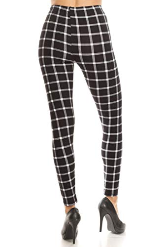Niobe Clothing Womens Plaid Argyle Checkered Regular Size Buttery Soft Leggings (Black White Shepherd Check) #TOP1