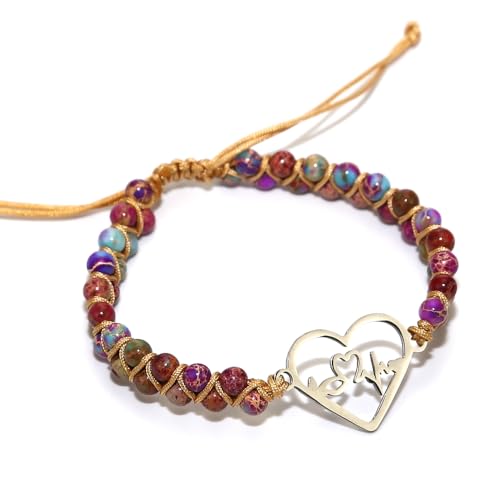 Image of Women Boho Wrap Bracelet,Handmade Natural Stone Crystal Emperor Beads Heart Bracelet, Fashion Bohemian Jewelry Gift for Women