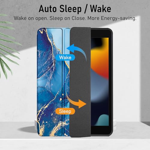 Image of Robustrion Cover for iPad 9th Generation Cover Case with Pencil Holder for Apple iPad 10.2 inch /iPad 9th 7th 8th Generation Smart [Soft and Flexible] Flip Stand Case [Auto Sleep /Wake] - Marble Blue
